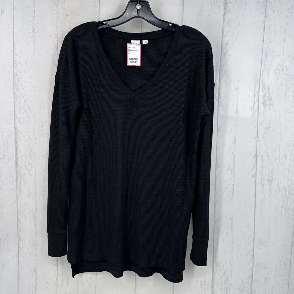 XS waffle knit v-neck l/s top