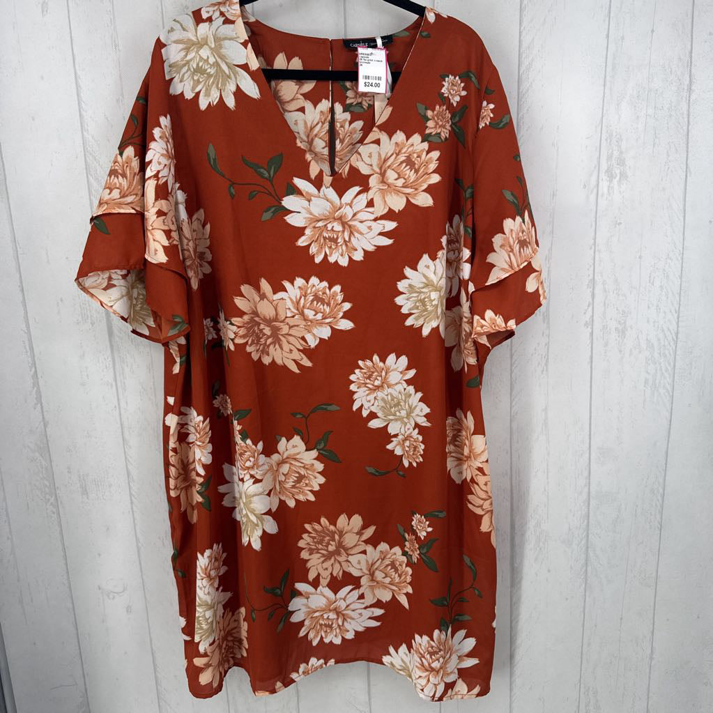 26 flo print v-neck flutter slv dress