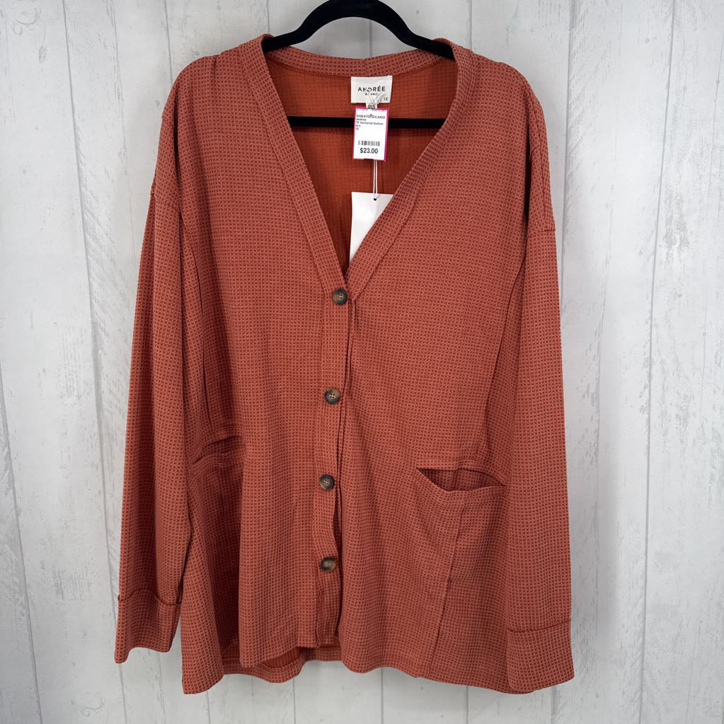 1X textured button down cardi