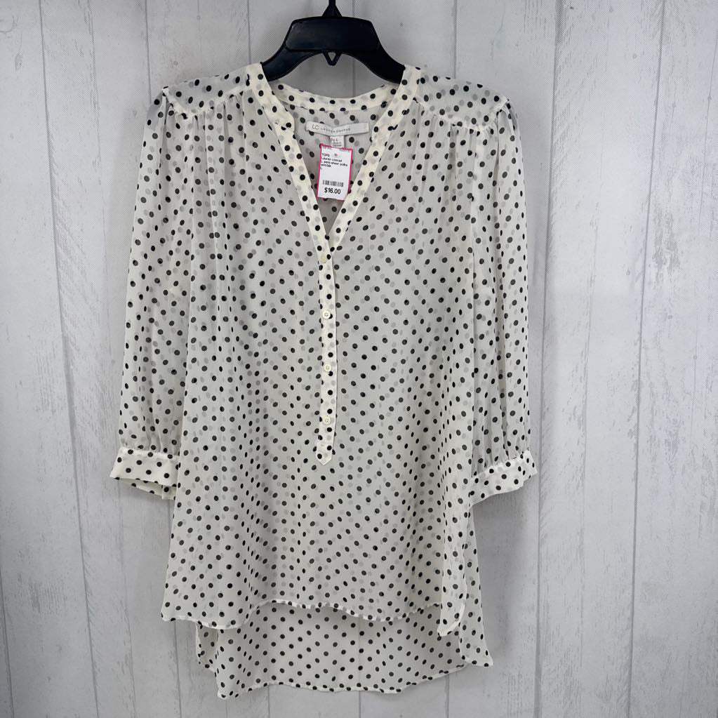 L semi-sheer polka dot 3/4 slv top