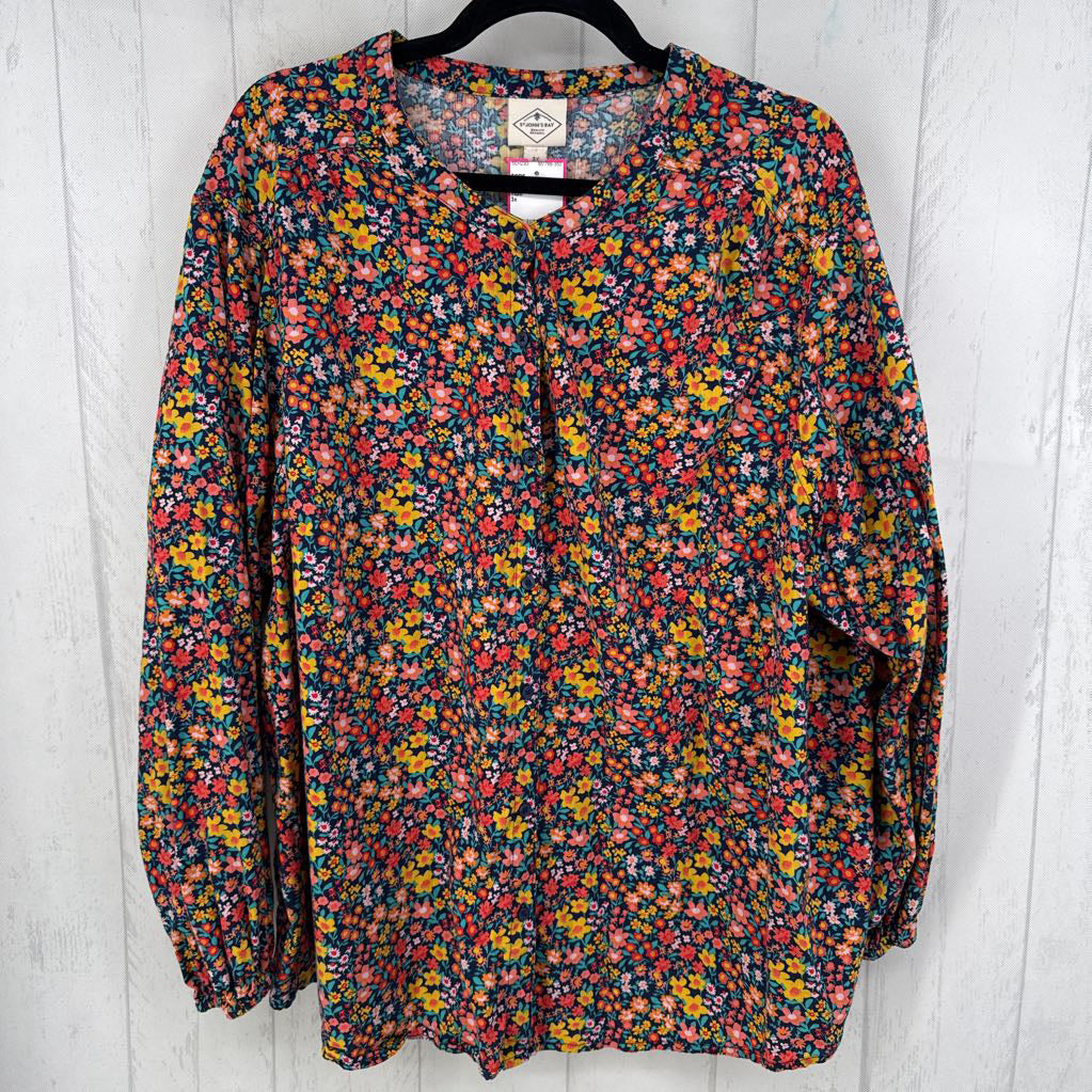 3x l/s flower print v-neck top