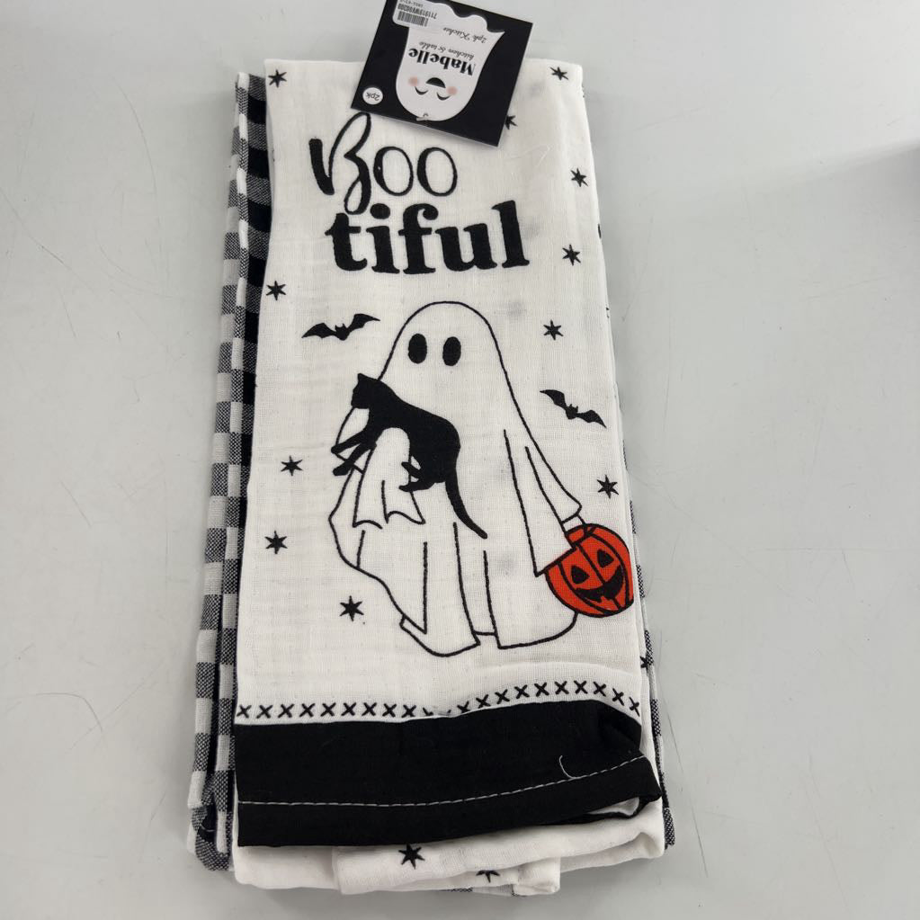 2pk hand towels-ghost&black cat/gingham