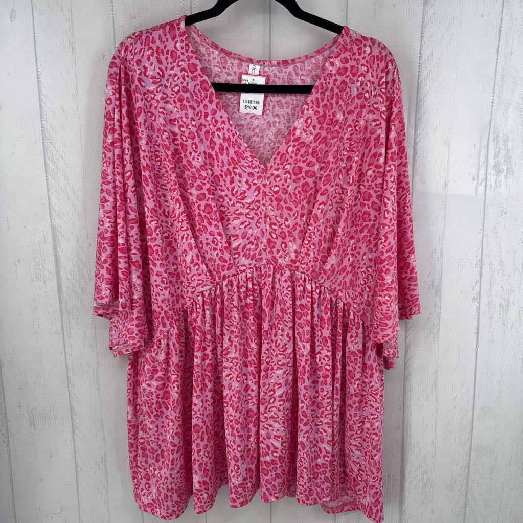 3X animal print v-neck dolman slv top
