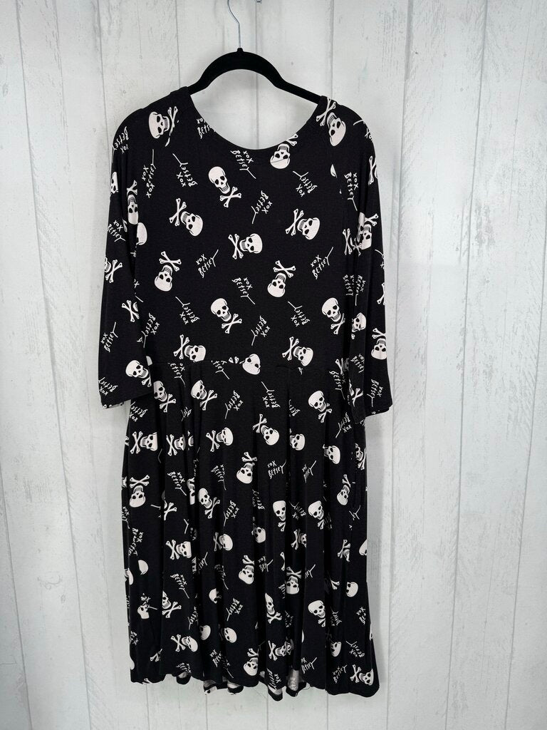 2X skull & crossbones print l/s dress