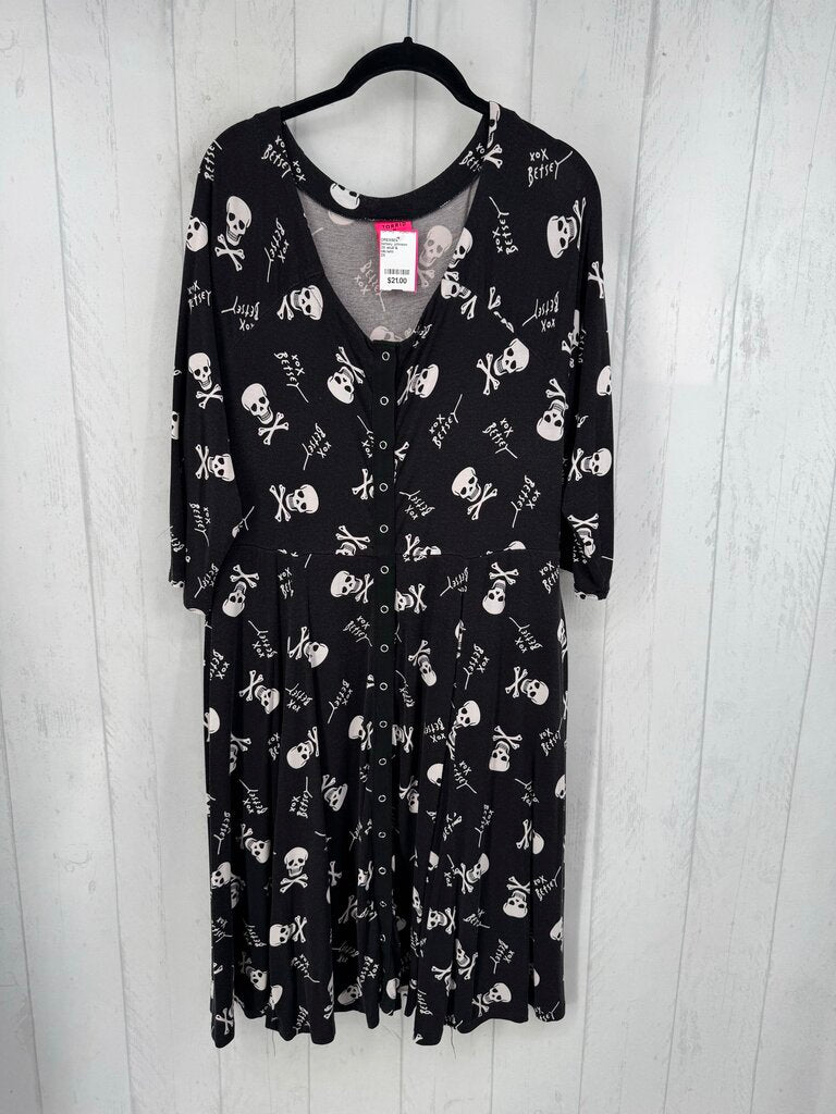 2X skull & crossbones print l/s dress