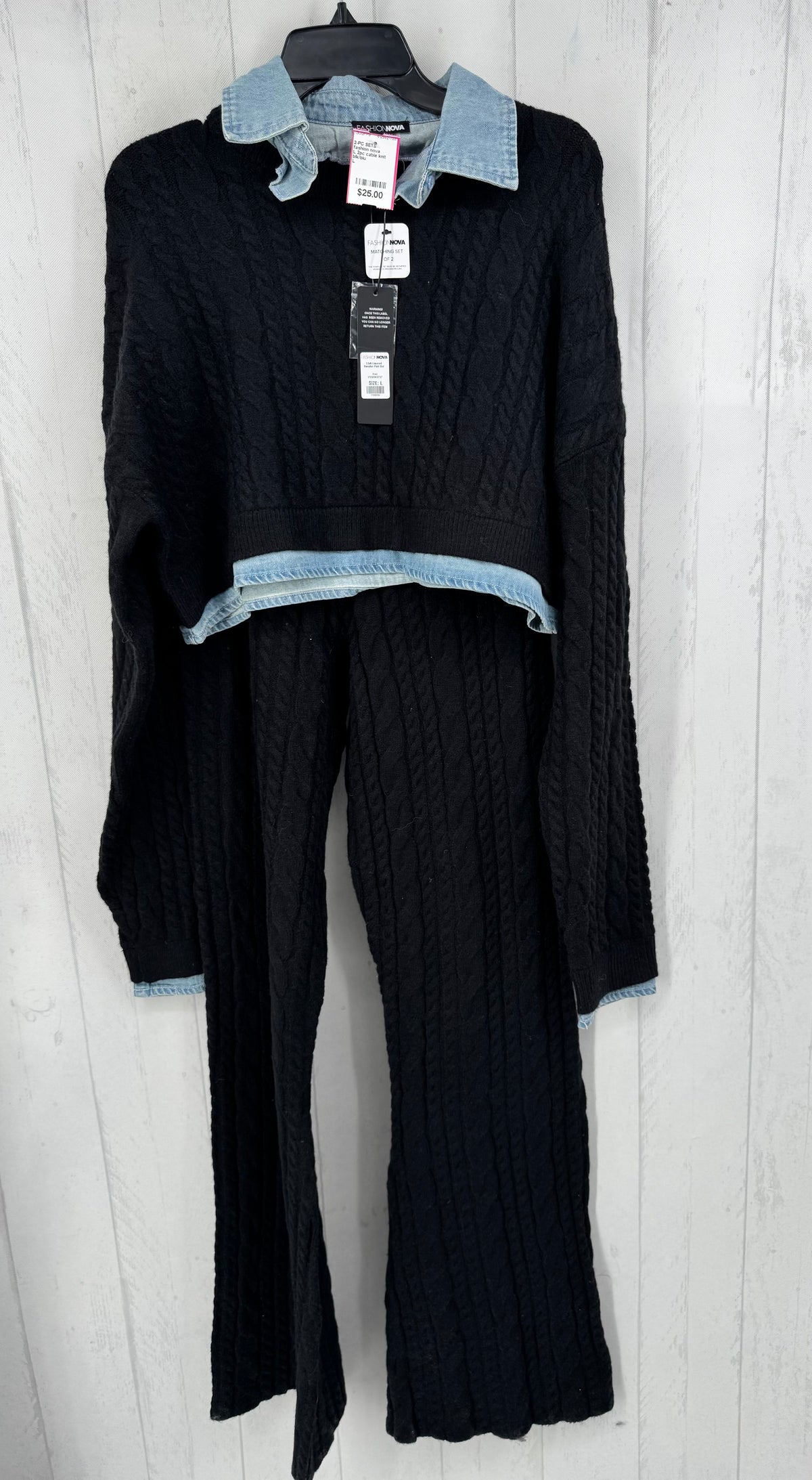 L 2pc cable knit pant set