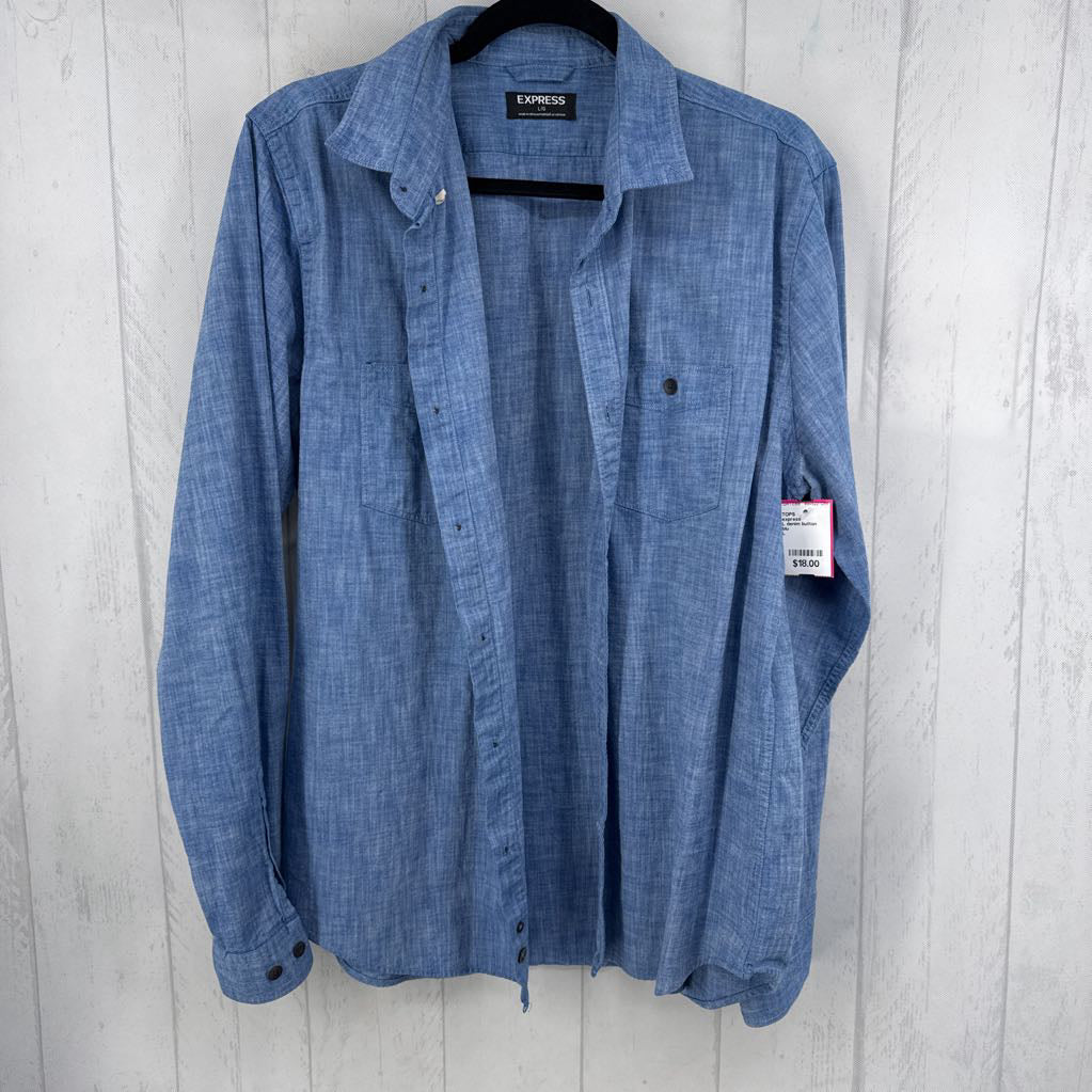 L denim button down l/s top
