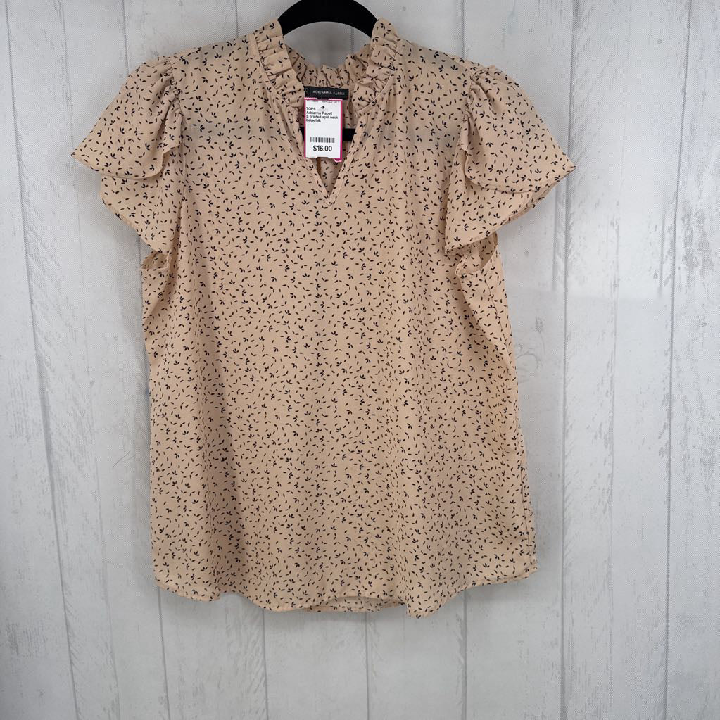 S printed split neck s/s top