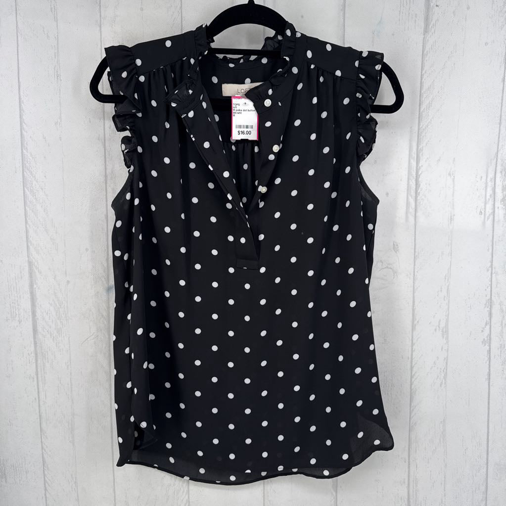 M polka dot button front flutter slv top