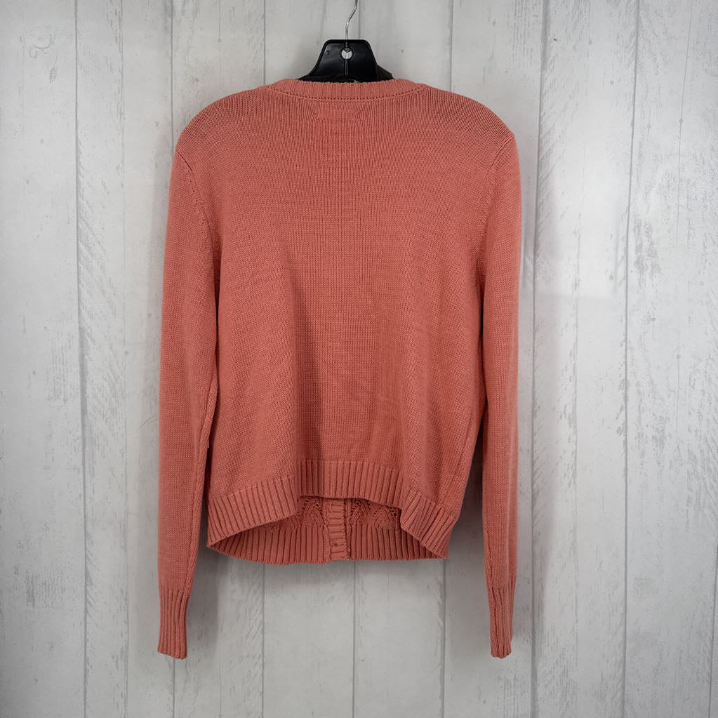 L crochet ruffled front cardi
