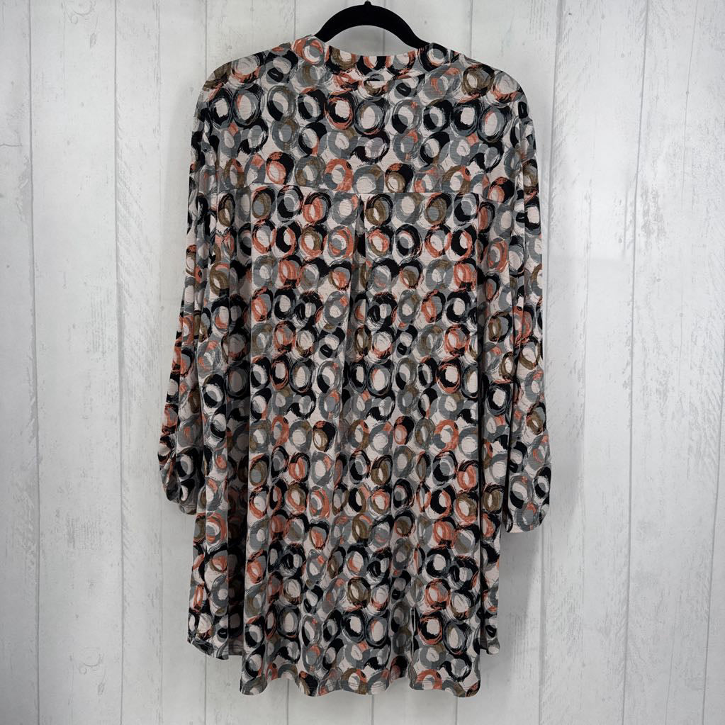 3X circles print split neck 3/4 slv tunic