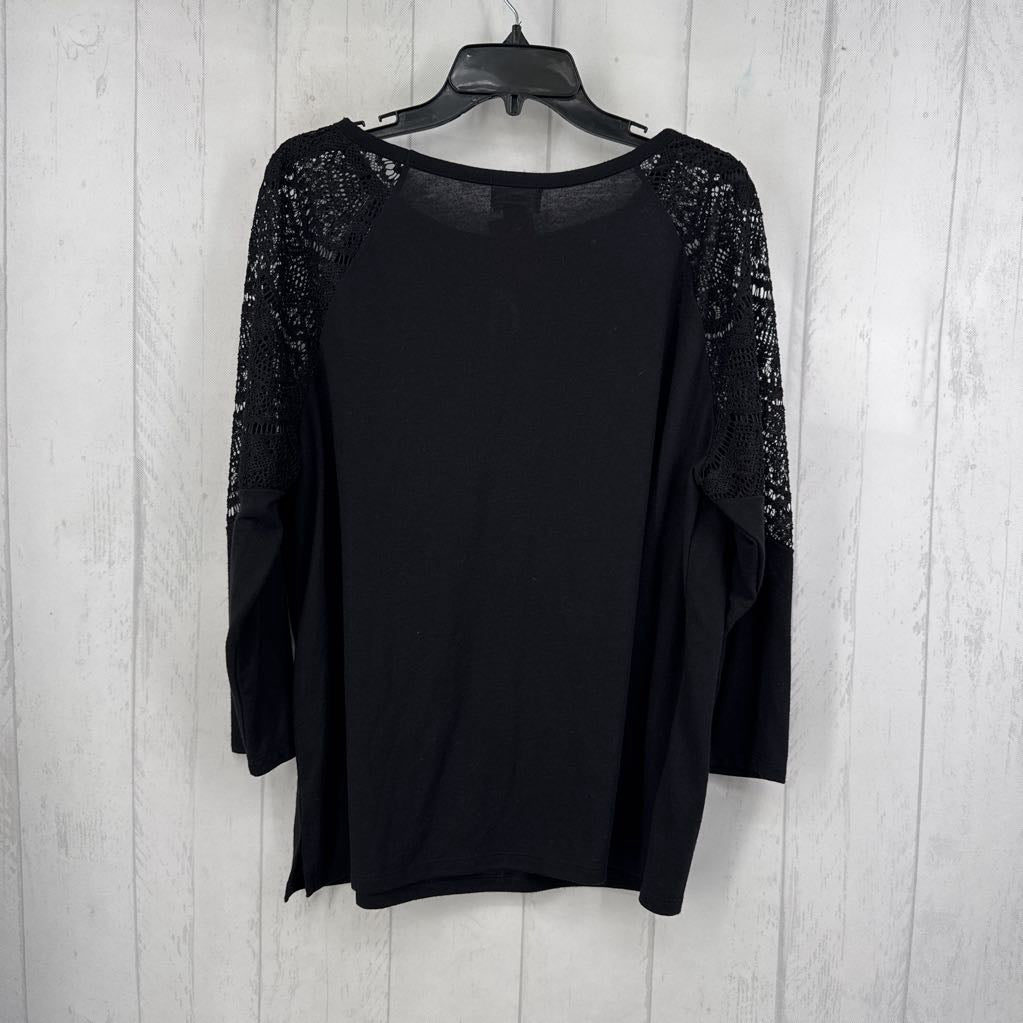 L lace slv top l/s