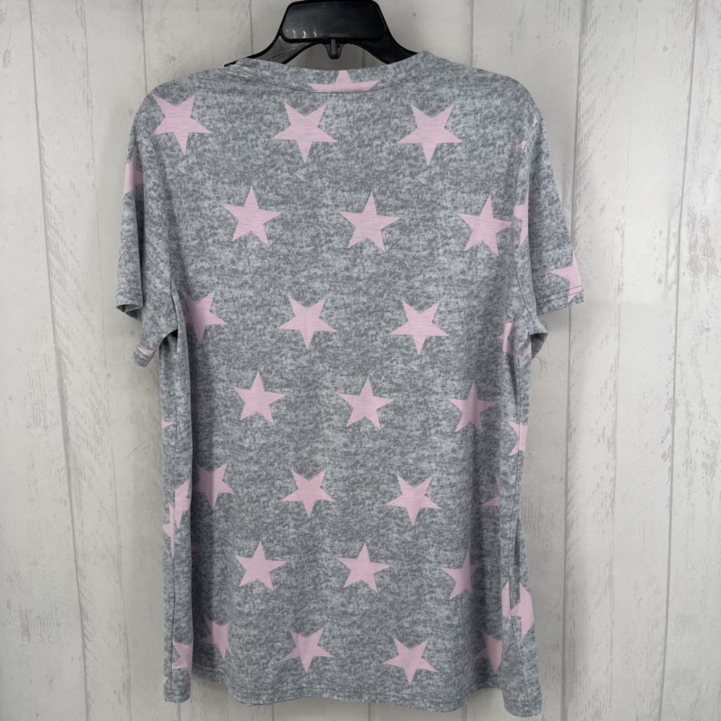 XL star print buttoned v-neck s/s tee