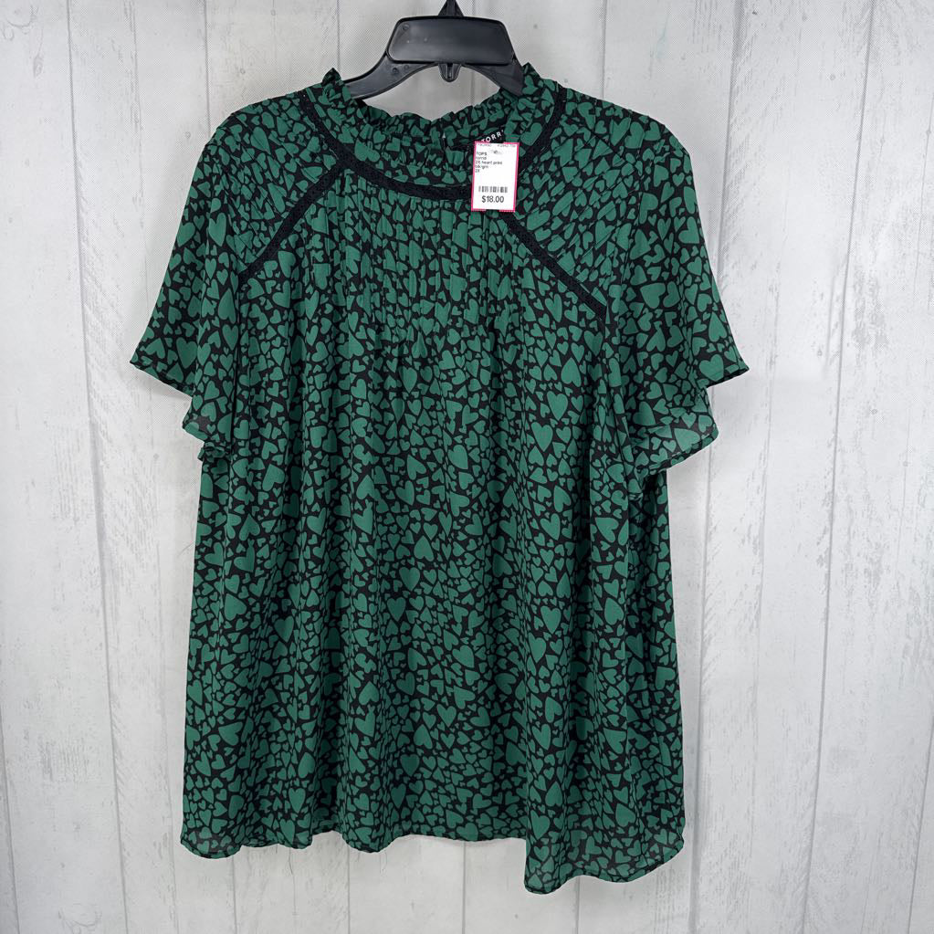 2X heart print flutter slv top