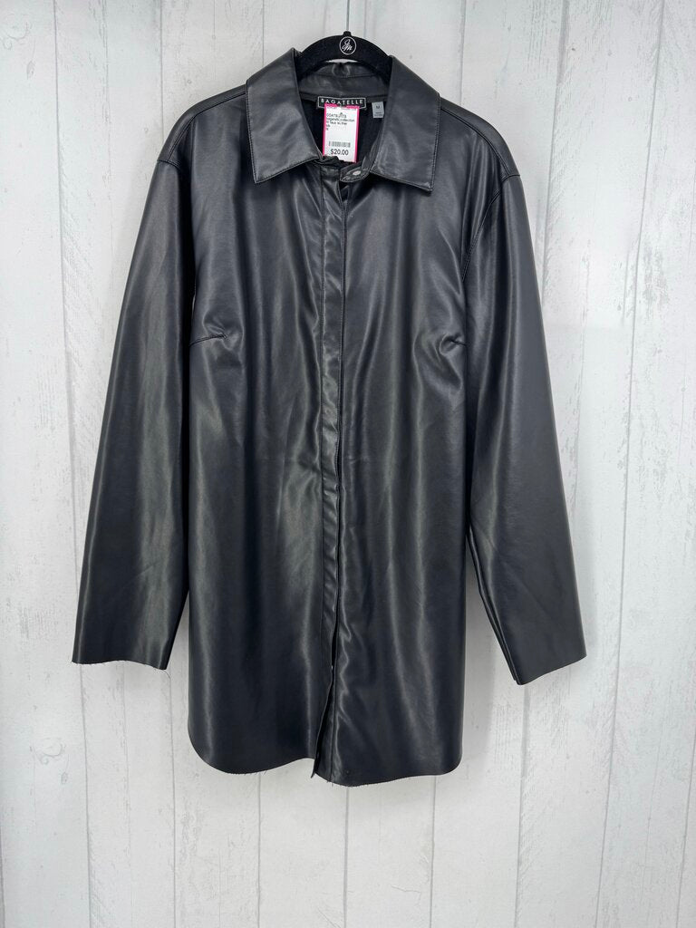 M faux leather snap closure jacket