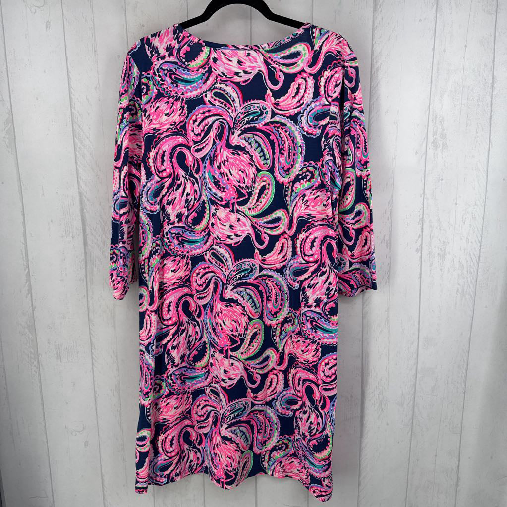 XL flamingo print v-neck 3/4 slv dress