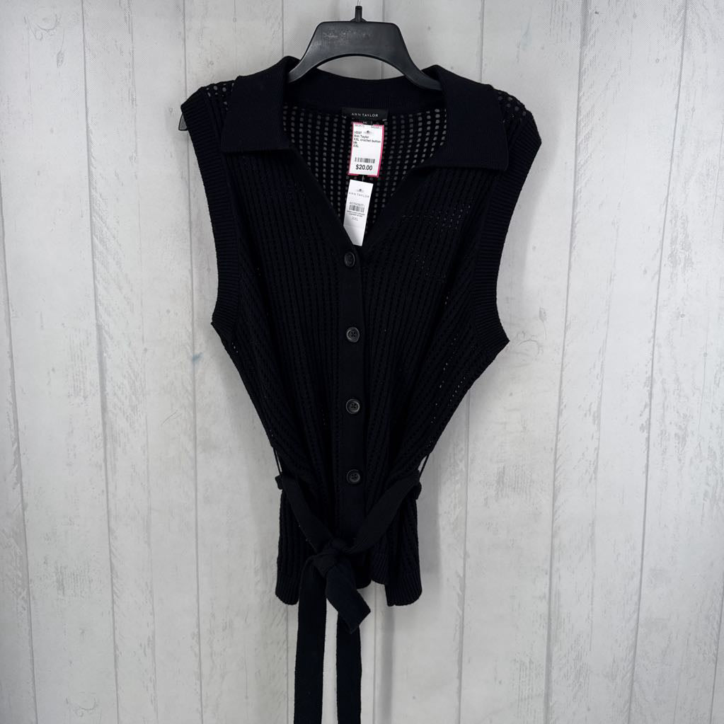XXL crochet button front belted vest