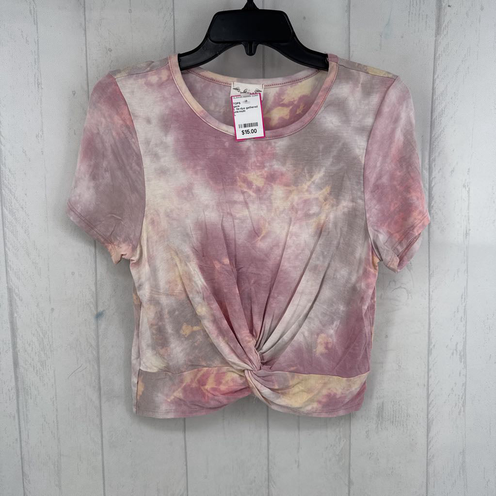 L tie-dye gathered hem s/s tee