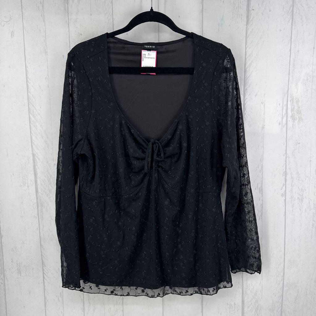 2X lace tie-front l/s top