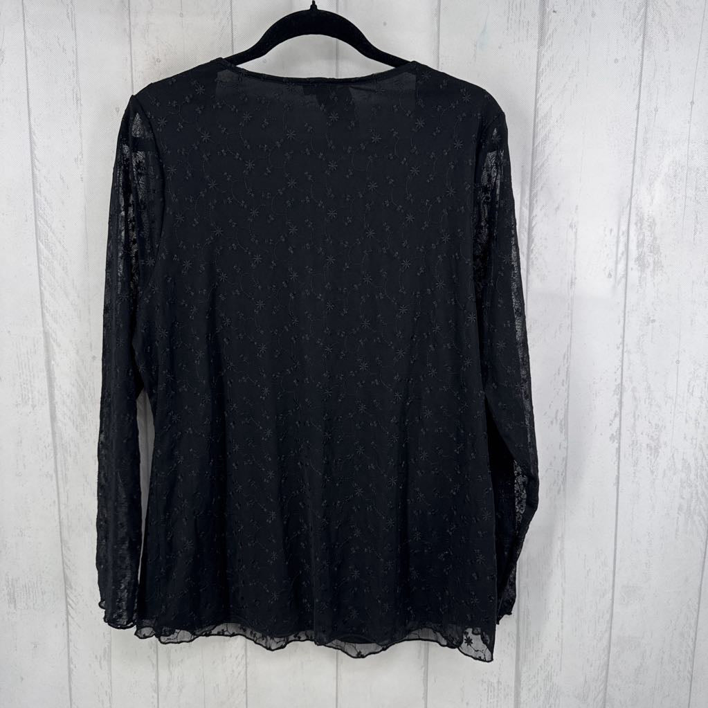 2X lace tie-front l/s top