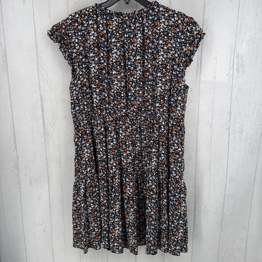 XXL flo print tiered cap slv dress