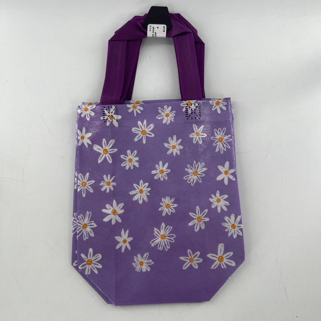 4pk daisy print small tote bags-purple
