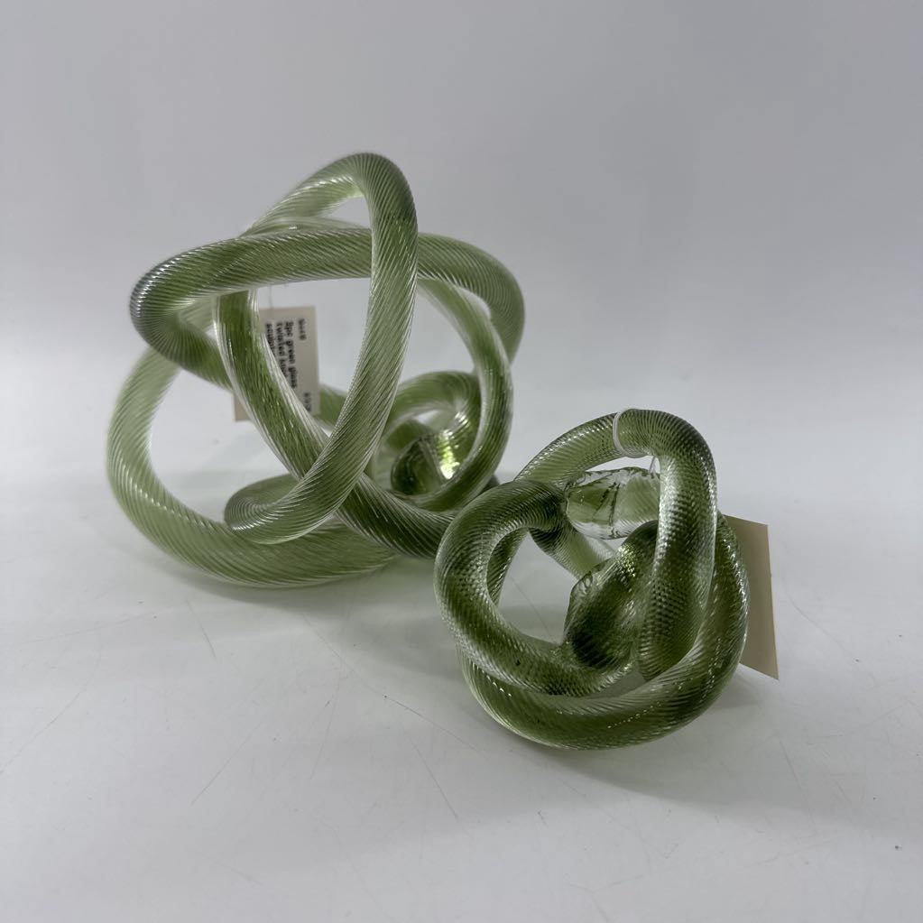 2pc green glass twisted knot rope sculpture set