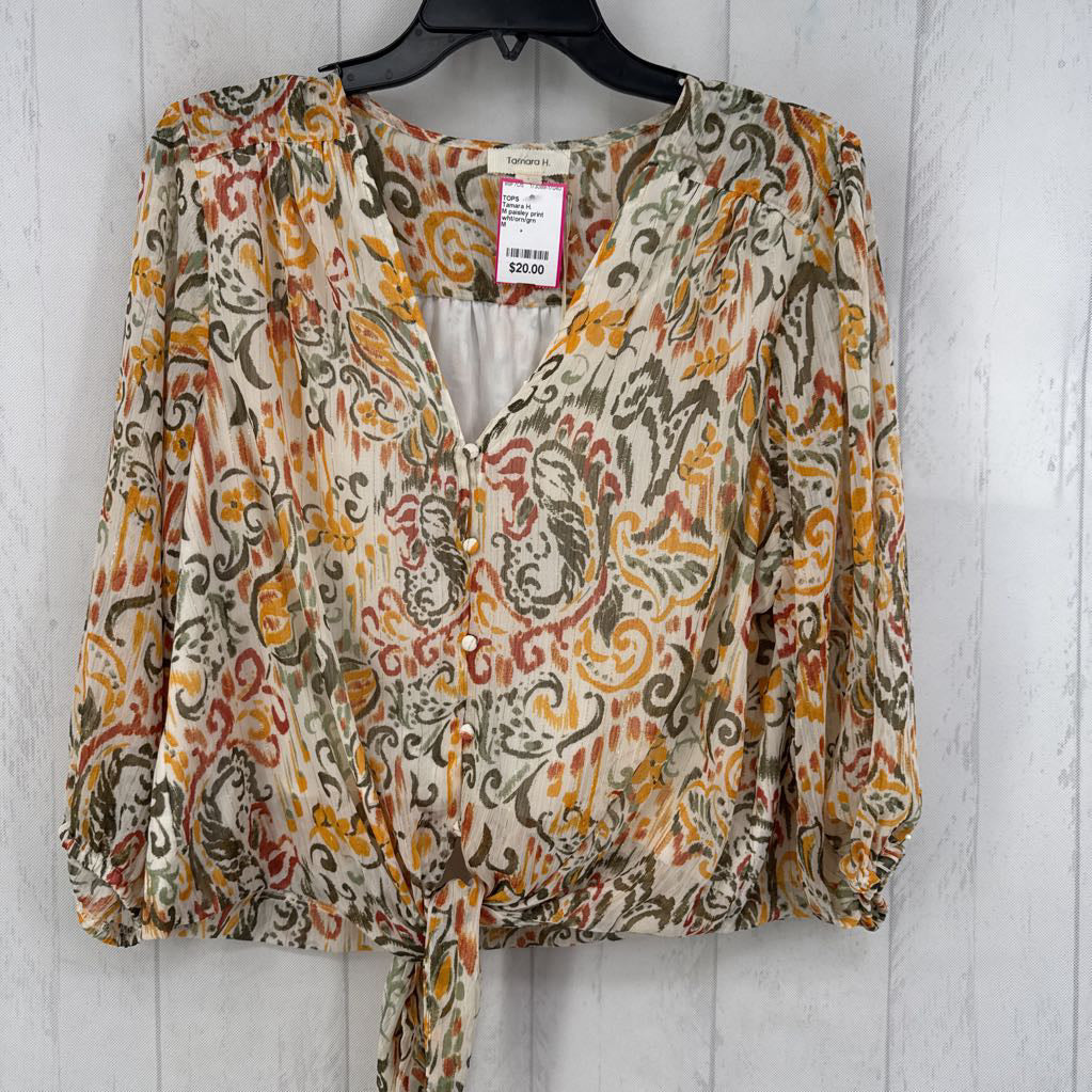 M paisley print button front 3/4 slv top