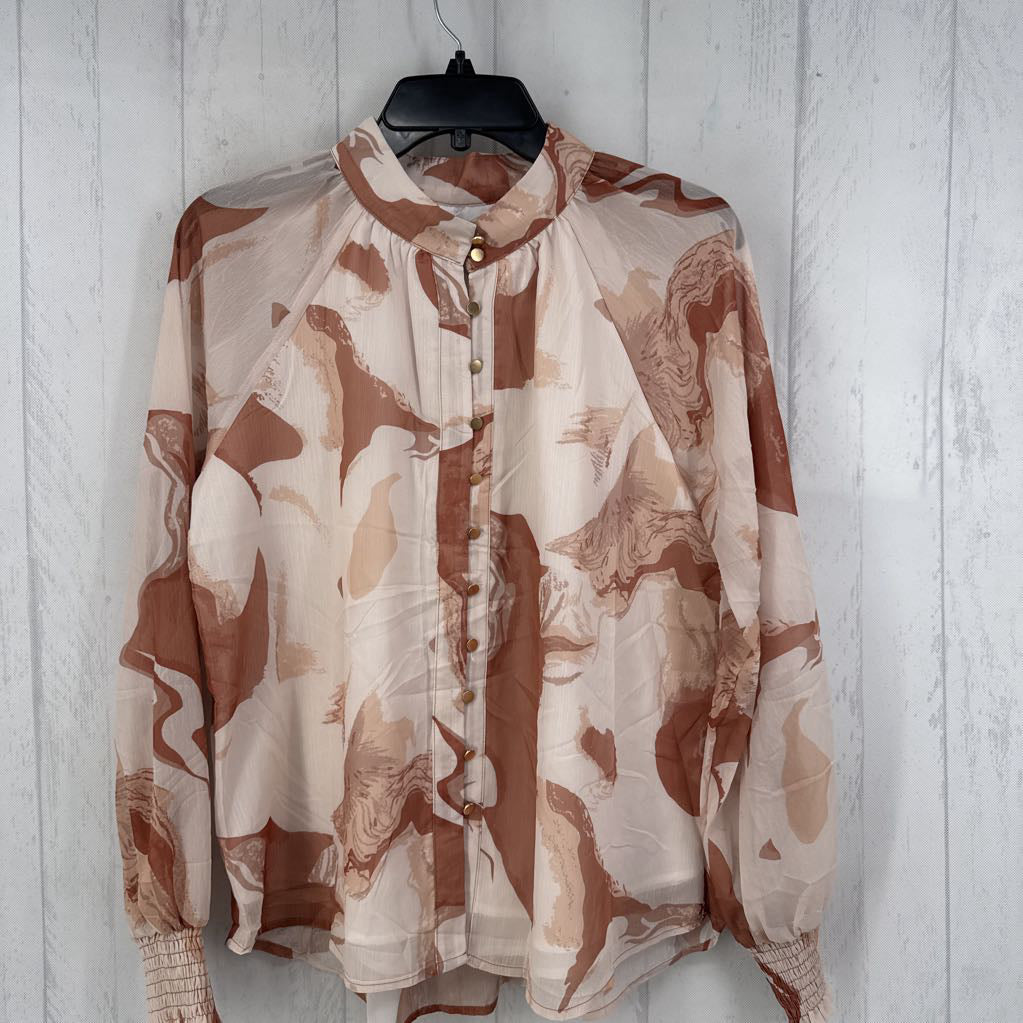 S swirl print button down l/s top