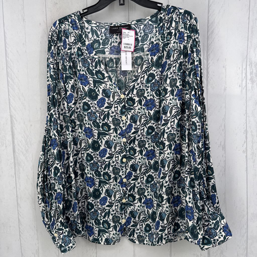 R70 14/16 flo print button down l/s top