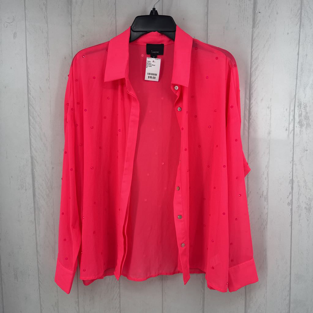 M semi-sheer rhinestone embelished button down l/s top