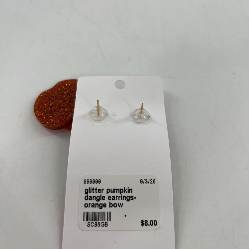 glitter pumpkin dangle earrings-orange bow