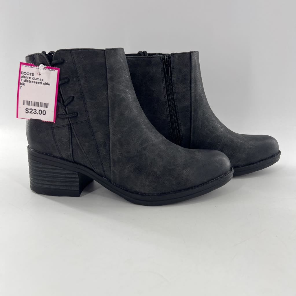 7 distressed side zip ankle boot w/ side lacing