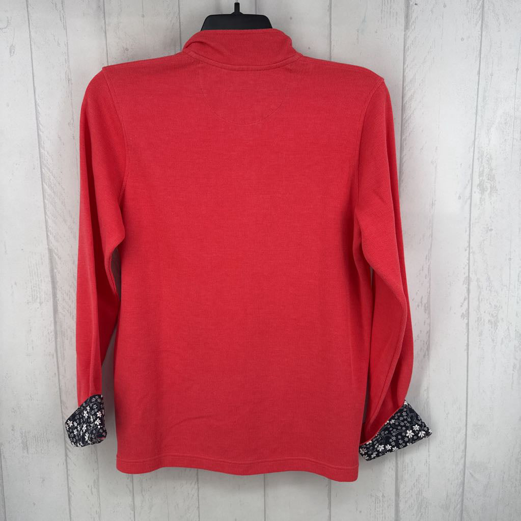 L floral collar & cuff quarter zip l/s pullover
