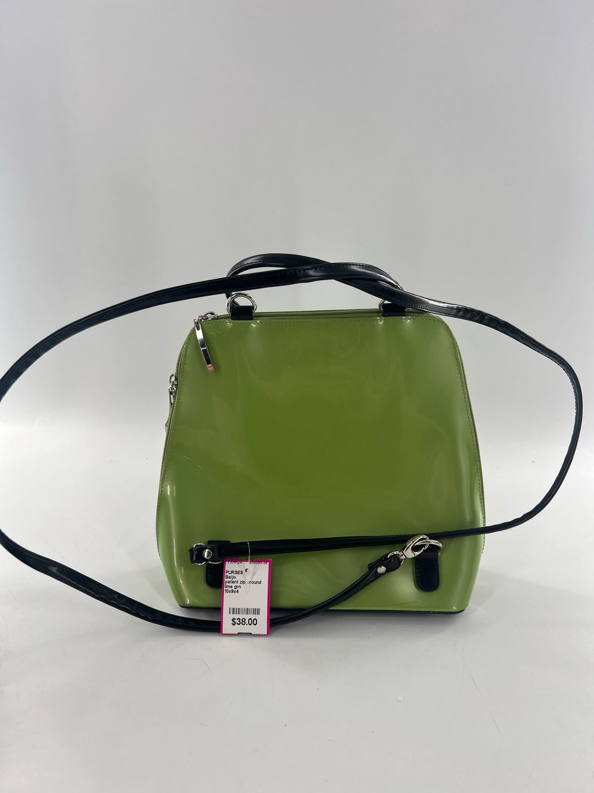 patent zip around shoulder bag w/ prominent front pocket