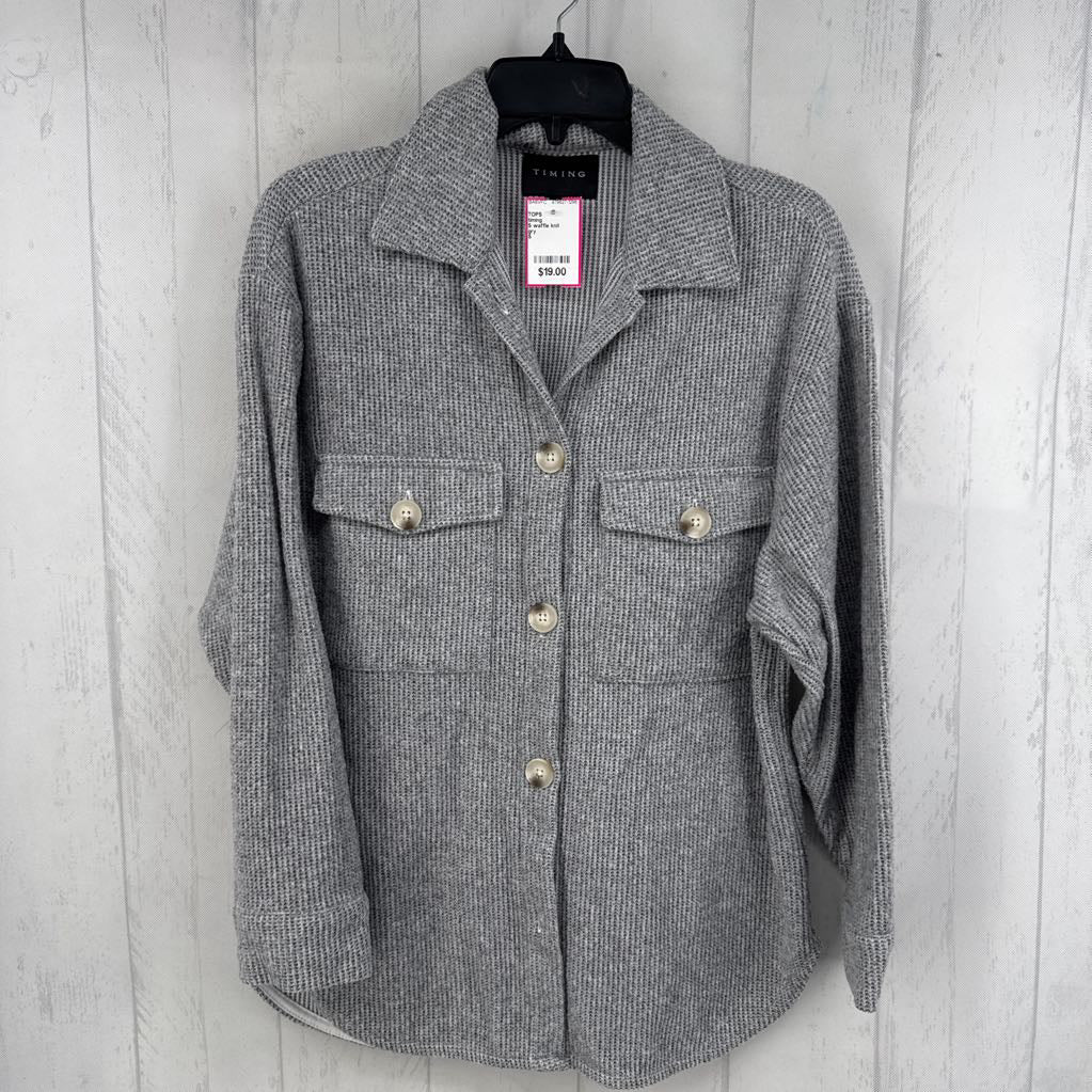 S waffle knit button down l/s top