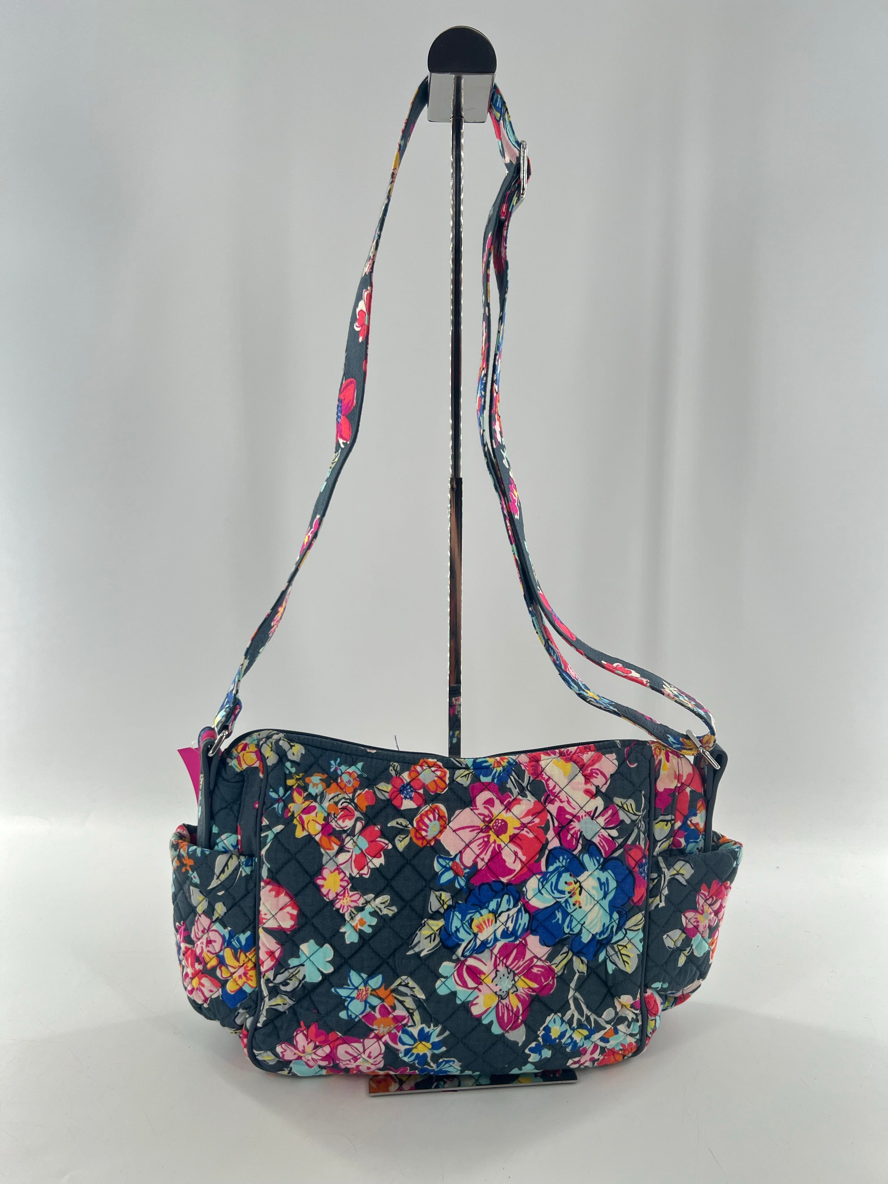 quilted floral zip front pocket crossbody
