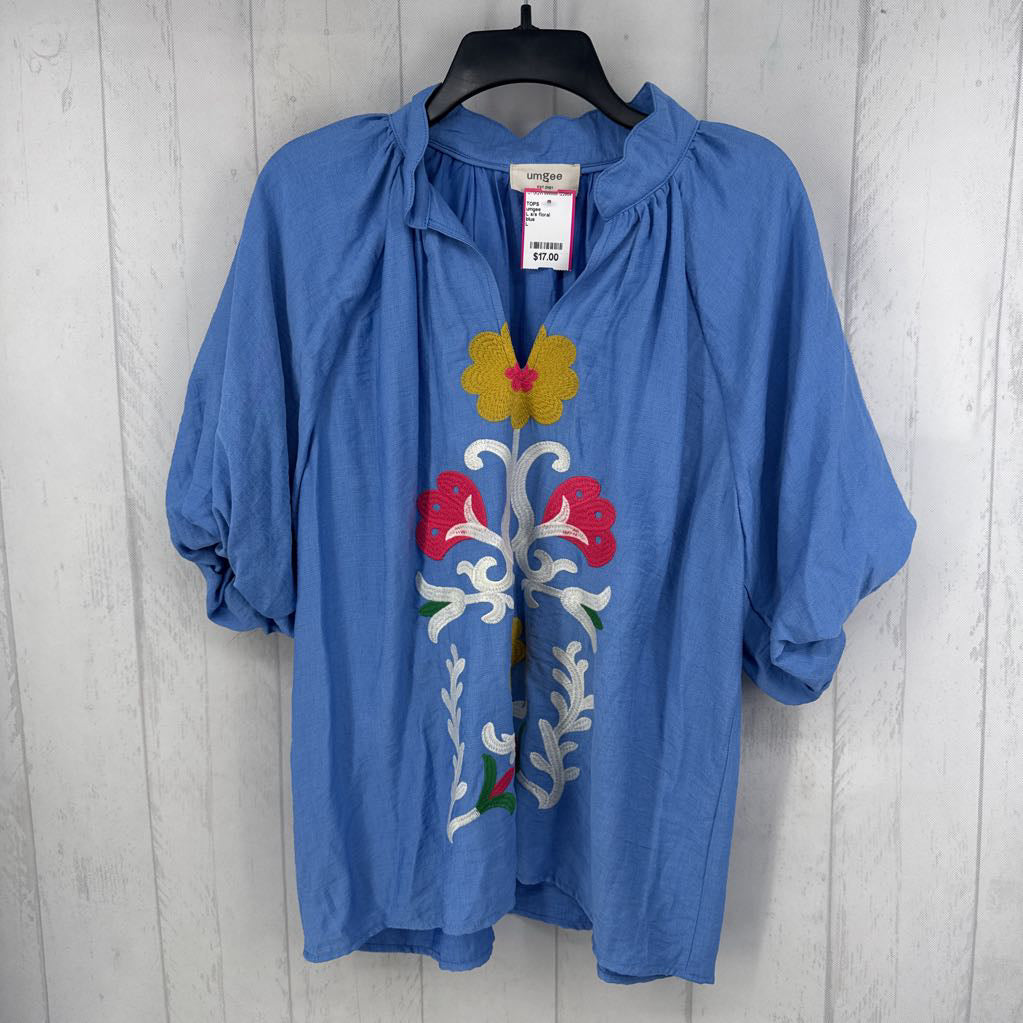 L s/s floral embroidered top