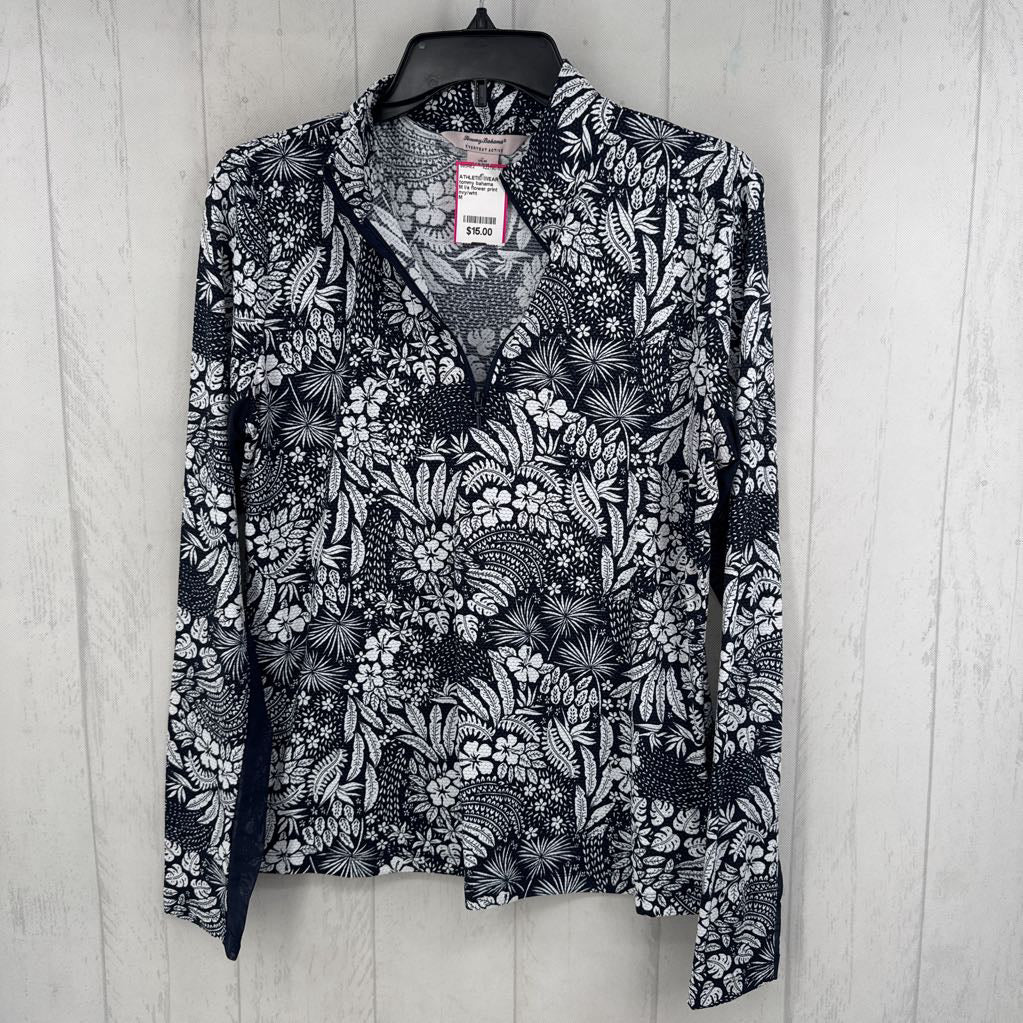 M l/s flower print quarter zip top