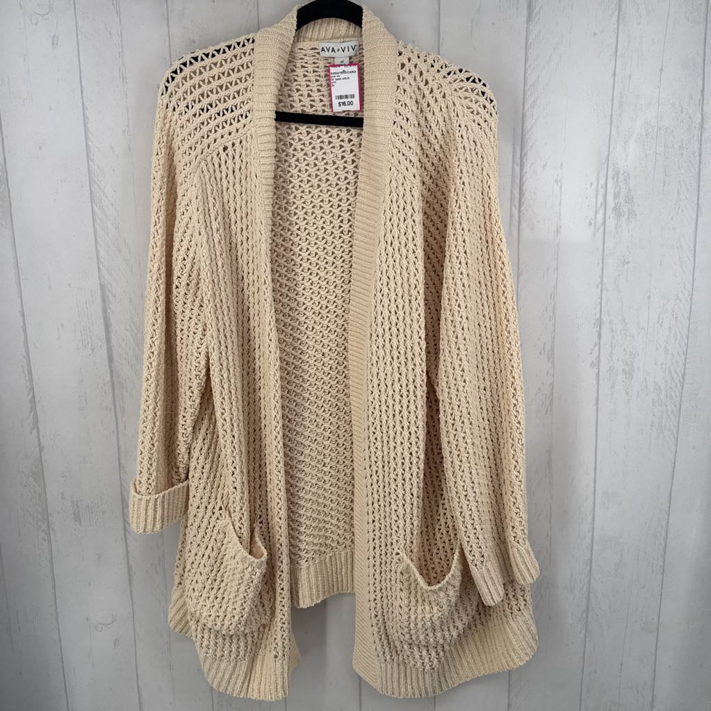 2x open stitch cardigan w/ ribbed shawl collar