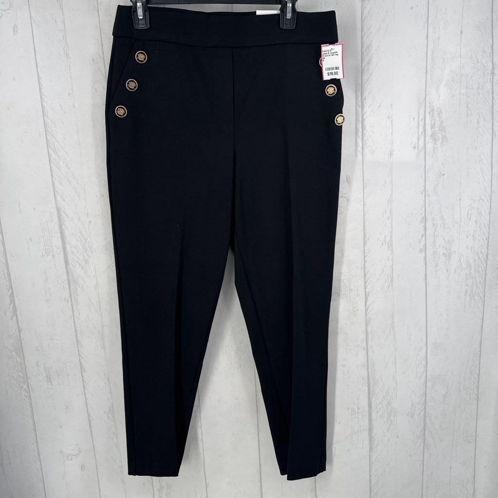 M pull on slim leg ankle pants w/ button detail