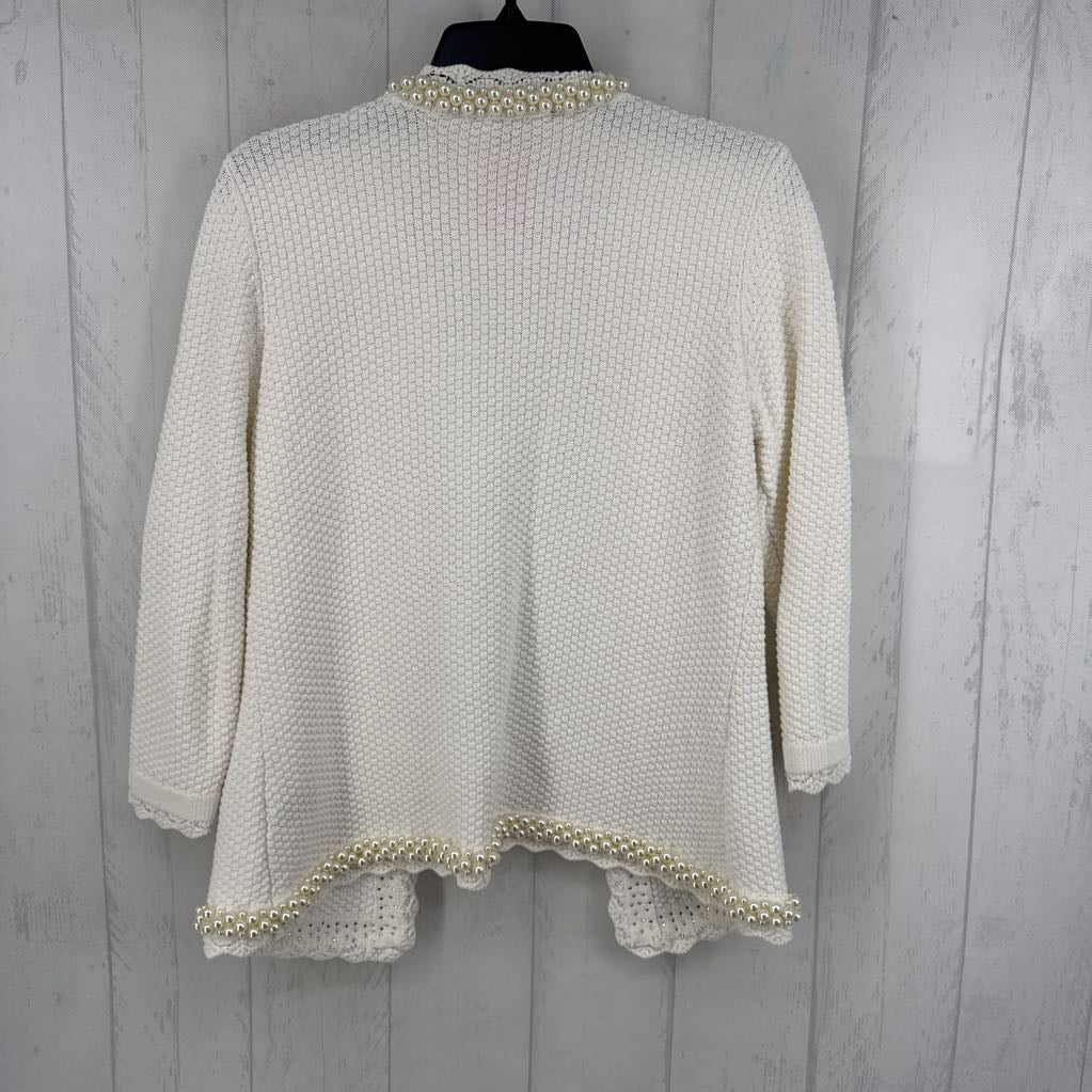 S open front pearl embellished cardigan