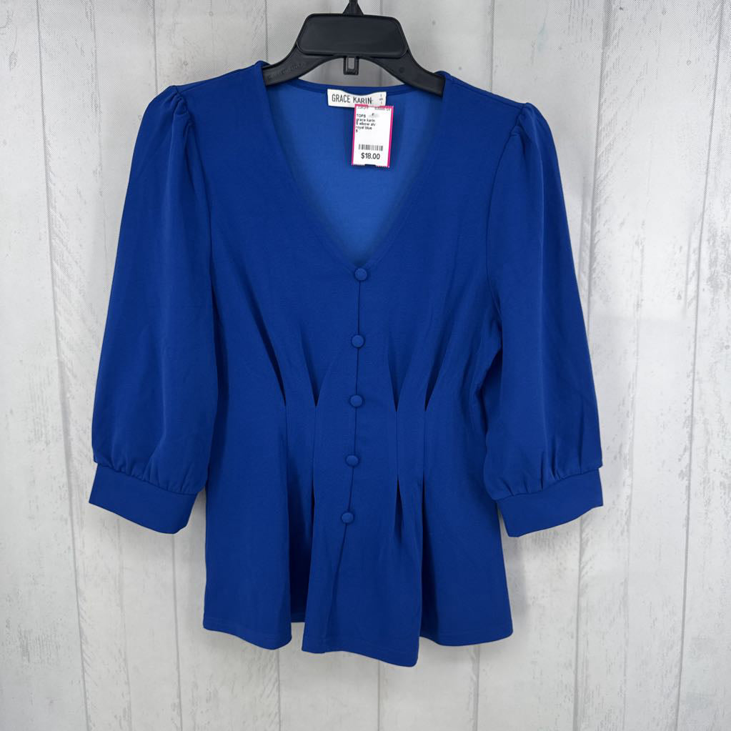 S elbow slv tailored waist pleats button detail top
