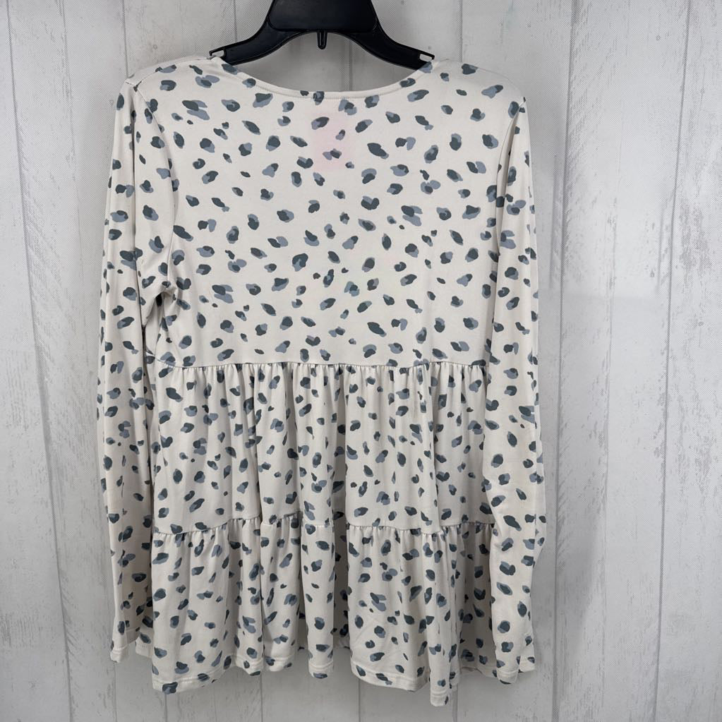 S v-neck tiered abstract animal-spot pattern l/s top