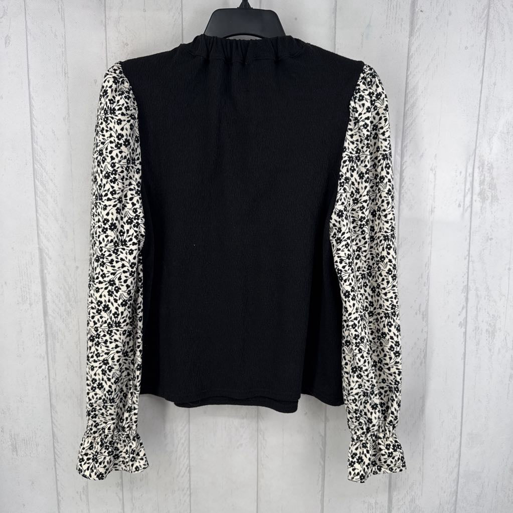 S l/s gathered neckline floral print slv top