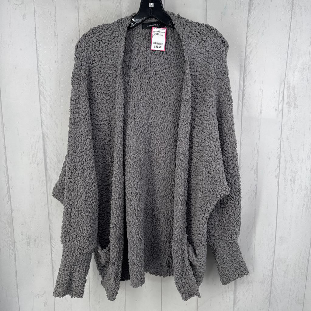 S l/s popcorn-knit open front cardigan