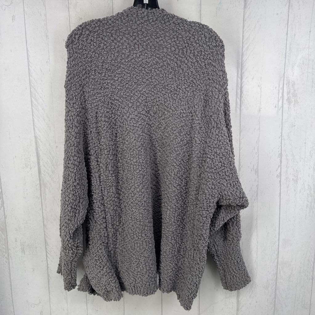 S l/s popcorn-knit open front cardigan