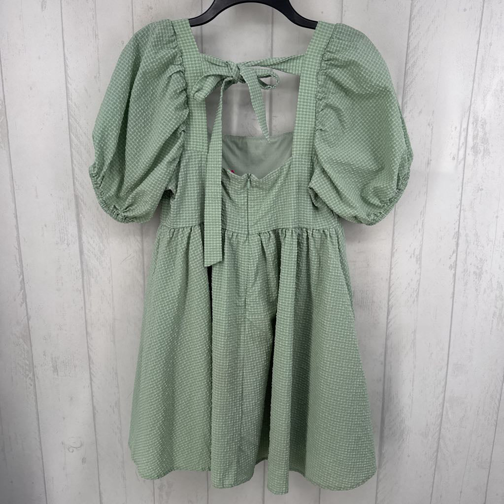M texture puffy slv back bow dress