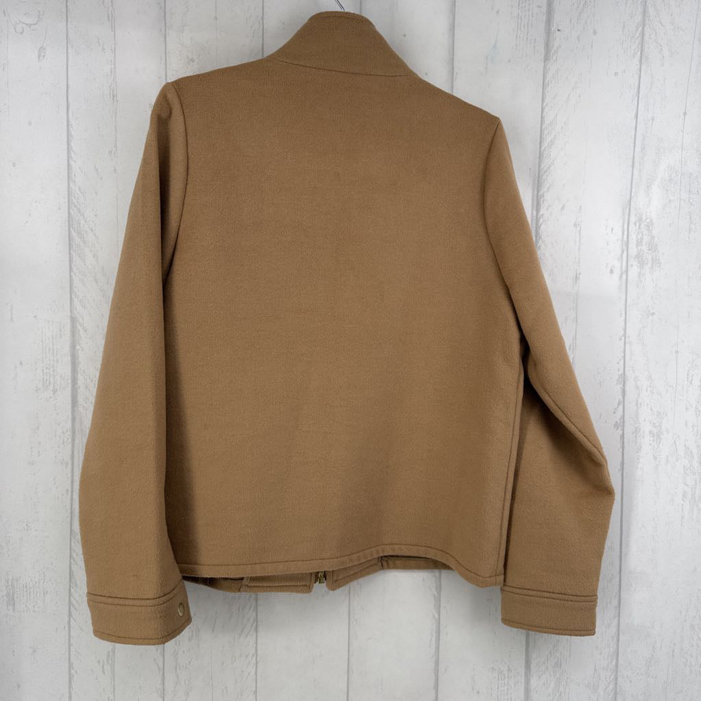 L wool blend high collar zip jacket w/ flap pockets