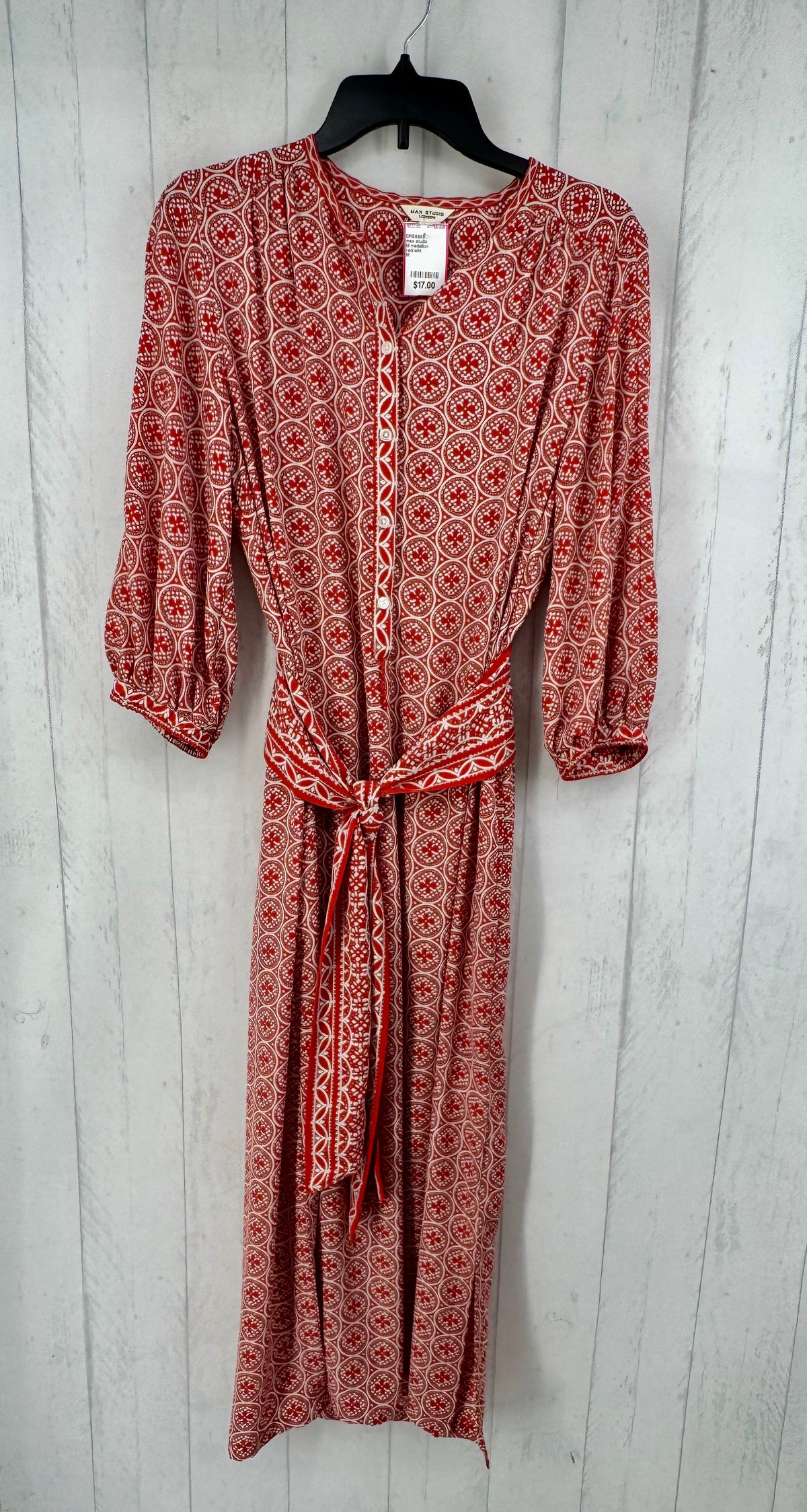 M medallion geometric pattern self tie waist belt half button maxi dress